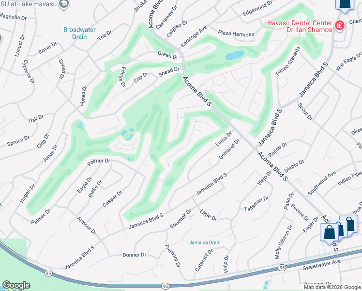 map of restaurants, bars, coffee shops, grocery stores, and more near 2379 Hogan Lane in Lake Havasu City