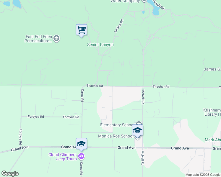 map of restaurants, bars, coffee shops, grocery stores, and more near 3396 Thacher Road in Ojai