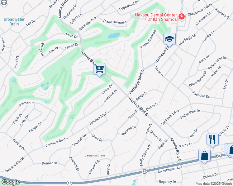 map of restaurants, bars, coffee shops, grocery stores, and more near 2539 Putt Lane in Lake Havasu City