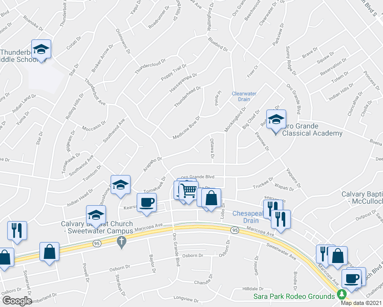 map of restaurants, bars, coffee shops, grocery stores, and more near 3320 Arapaho Drive in Lake Havasu City