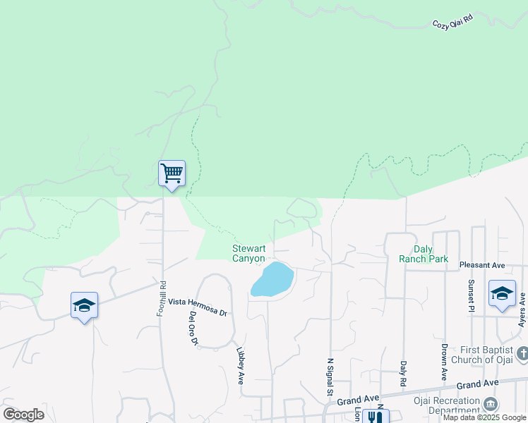 map of restaurants, bars, coffee shops, grocery stores, and more near 380 Shelf Road in Ojai