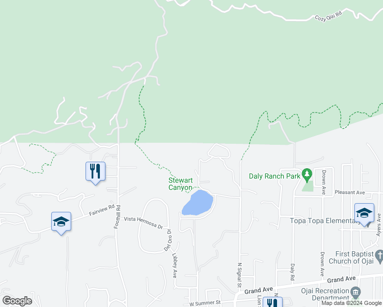map of restaurants, bars, coffee shops, grocery stores, and more near 380 Shelf Road in Ojai