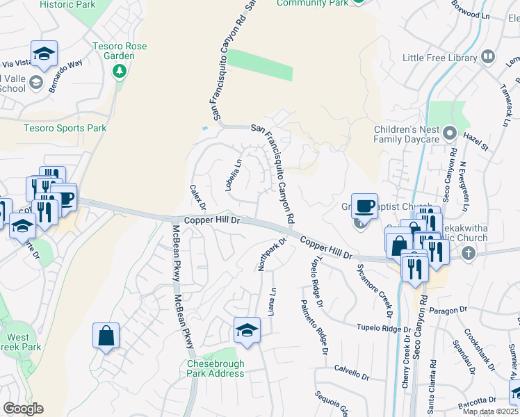 map of restaurants, bars, coffee shops, grocery stores, and more near 28318 Medlar Drive in Santa Clarita