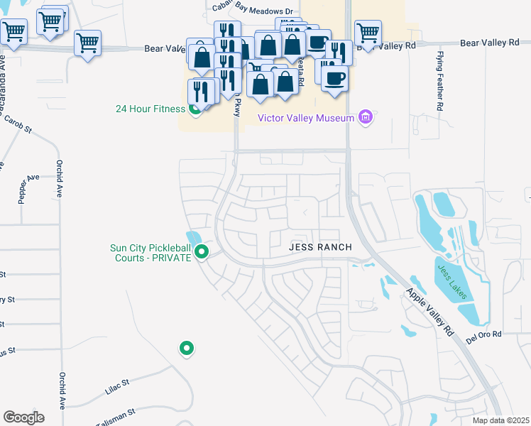 map of restaurants, bars, coffee shops, grocery stores, and more near 11636 Kerrie Way in Apple Valley