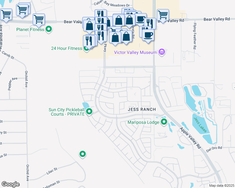 map of restaurants, bars, coffee shops, grocery stores, and more near 11636 Kerrie Way in Apple Valley