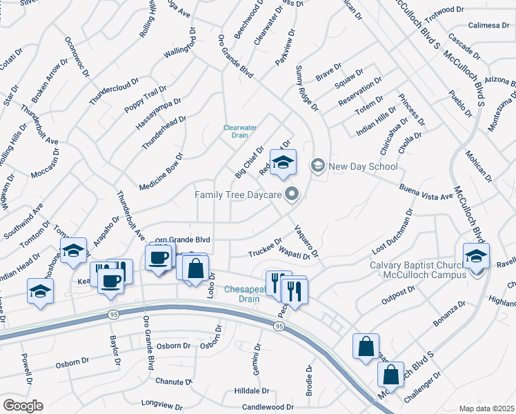 map of restaurants, bars, coffee shops, grocery stores, and more near 3541 Tomahawk Drive in Lake Havasu City