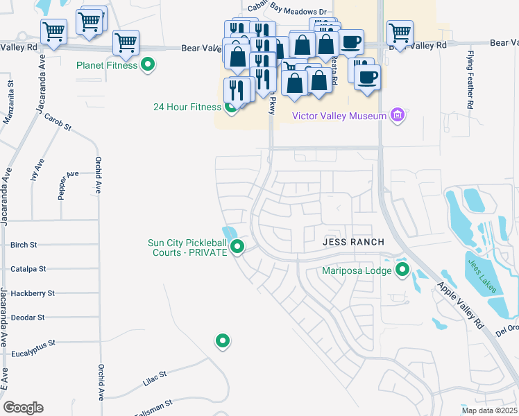 map of restaurants, bars, coffee shops, grocery stores, and more near 11630 Oak Street in Apple Valley