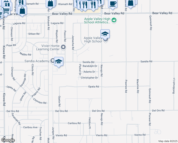 map of restaurants, bars, coffee shops, grocery stores, and more near Sandia Road in Apple Valley