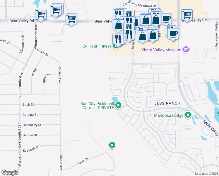 map of restaurants, bars, coffee shops, grocery stores, and more near 11636 Cascade Street in Apple Valley