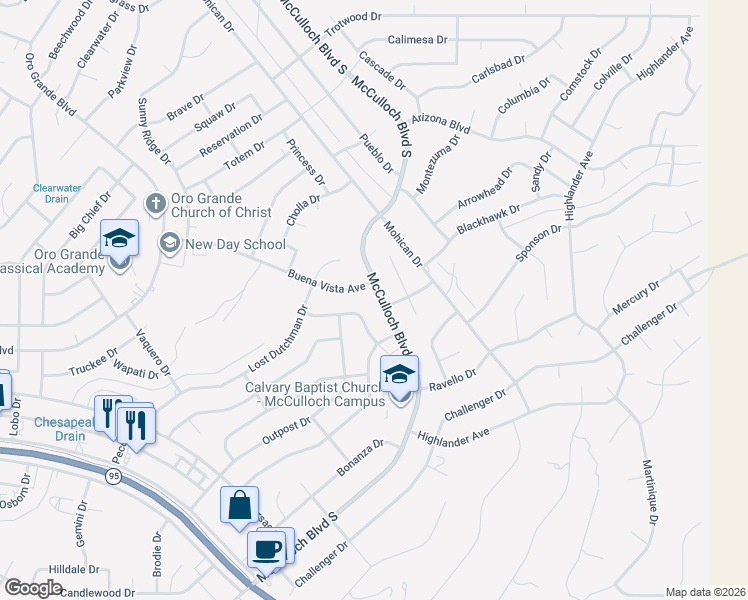 map of restaurants, bars, coffee shops, grocery stores, and more near 3821 Deerpath Drive in Lake Havasu City