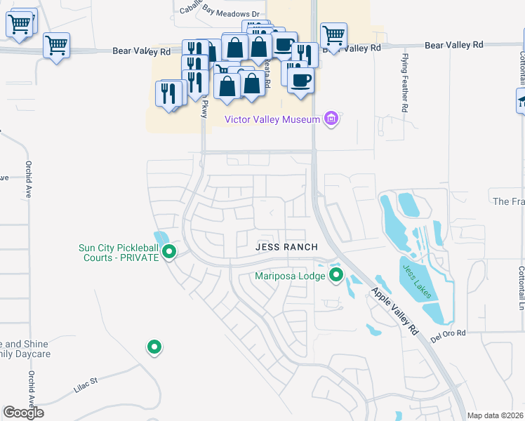 map of restaurants, bars, coffee shops, grocery stores, and more near 11601 Ash Street in Apple Valley