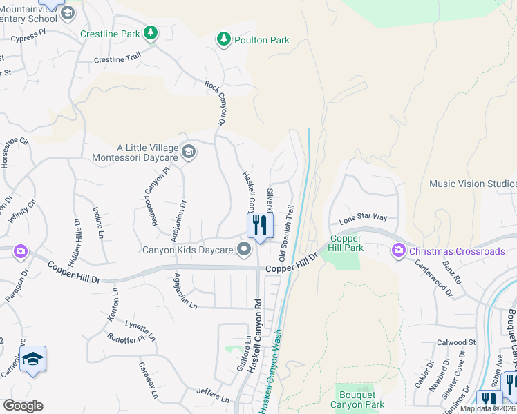 map of restaurants, bars, coffee shops, grocery stores, and more near 28528 Haskell Canyon Road in Santa Clarita