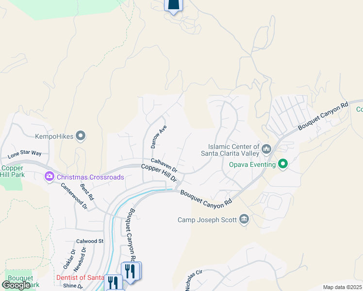 map of restaurants, bars, coffee shops, grocery stores, and more near 28763 Park Woodland Place in Santa Clarita