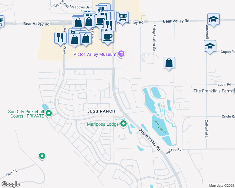 map of restaurants, bars, coffee shops, grocery stores, and more near 11610 Wedgewood Drive in Apple Valley