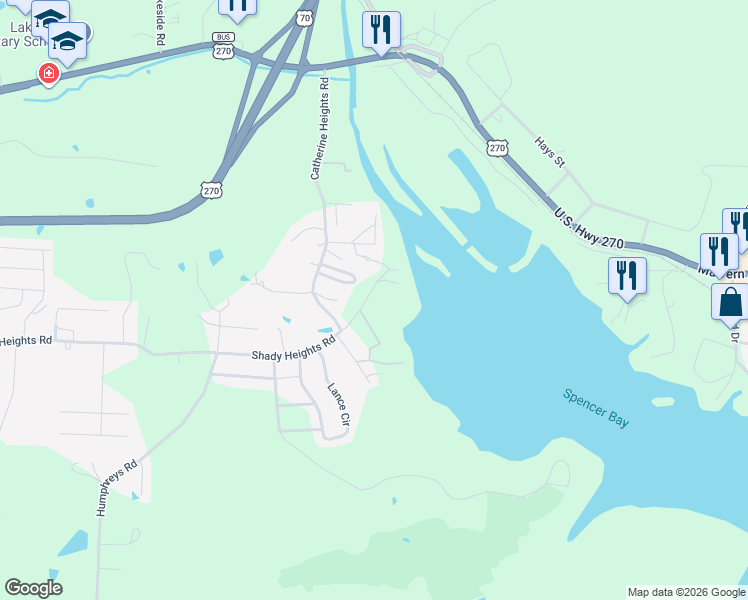 map of restaurants, bars, coffee shops, grocery stores, and more near 880 Shady Heights Road in Hot Springs