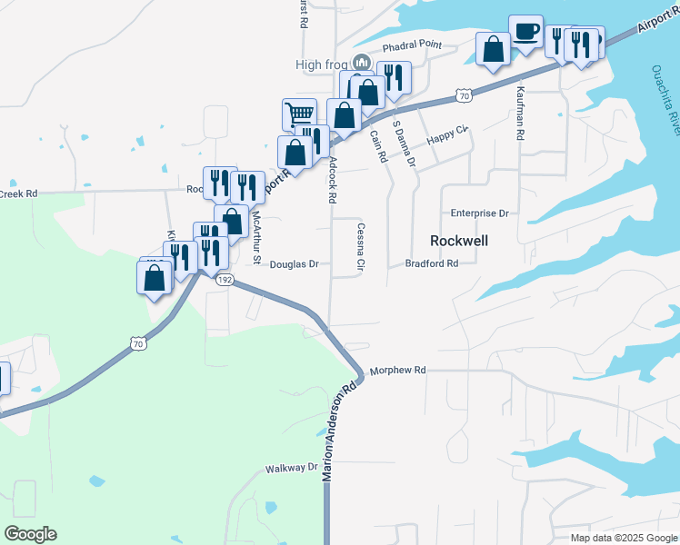 map of restaurants, bars, coffee shops, grocery stores, and more near 235 Adcock Road in Hot Springs