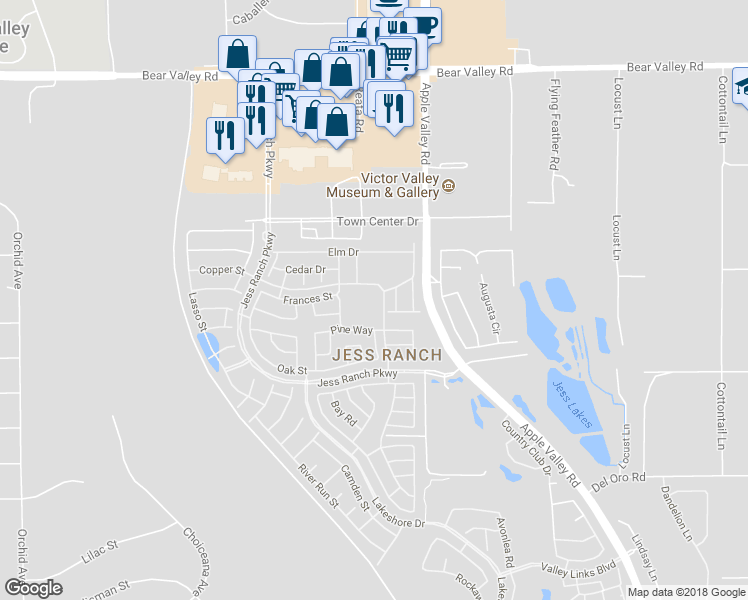 map of restaurants, bars, coffee shops, grocery stores, and more near 19163 Palo Verde Drive in Apple Valley