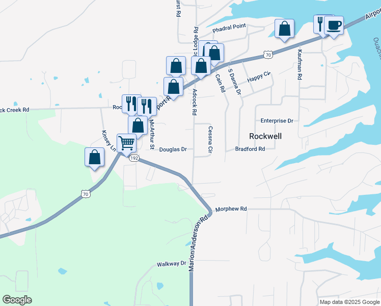 map of restaurants, bars, coffee shops, grocery stores, and more near 234 Adcock Road in Hot Springs
