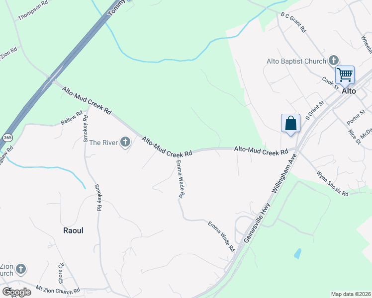 map of restaurants, bars, coffee shops, grocery stores, and more near 611 Alto-Mud Creek Road in Alto