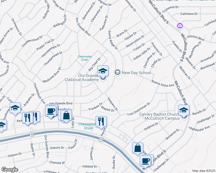 map of restaurants, bars, coffee shops, grocery stores, and more near 3420 Oro Grande Boulevard in Lake Havasu City
