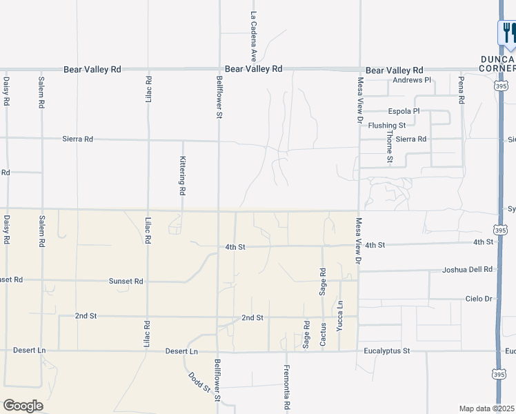 map of restaurants, bars, coffee shops, grocery stores, and more near Sycamore Street in Victorville