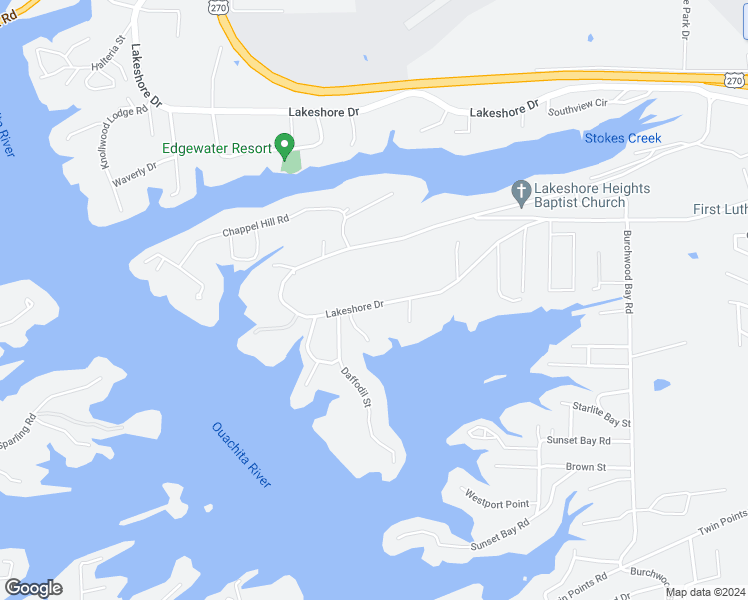 map of restaurants, bars, coffee shops, grocery stores, and more near 1138 Lakeshore Drive in Hot Springs