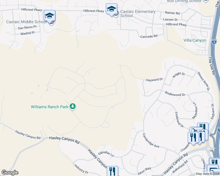 map of restaurants, bars, coffee shops, grocery stores, and more near 28422 Orange Park Drive in Castaic