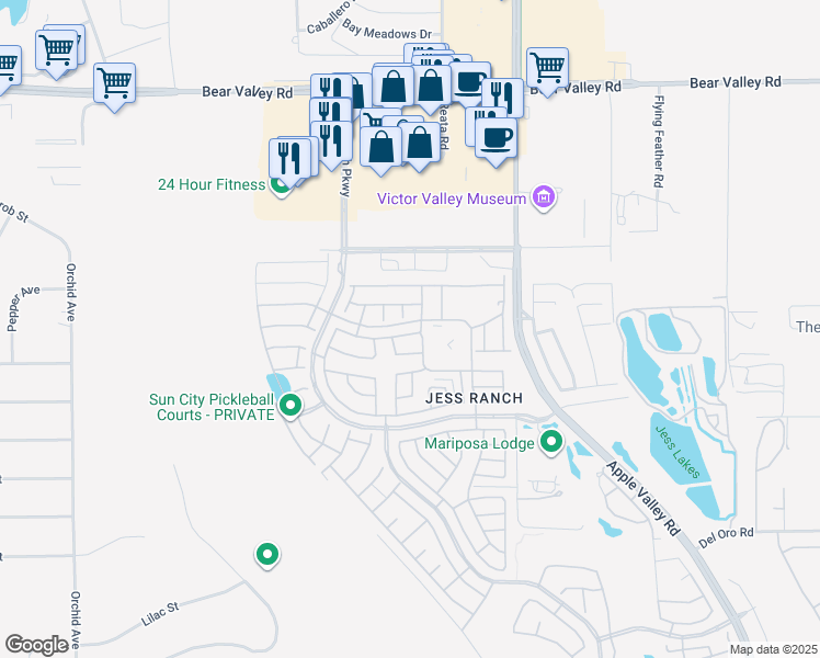 map of restaurants, bars, coffee shops, grocery stores, and more near 19126 Frances Street in Apple Valley