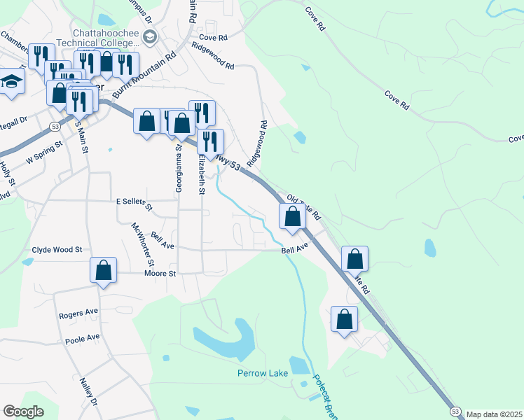 map of restaurants, bars, coffee shops, grocery stores, and more near 770 East Church Street in Jasper