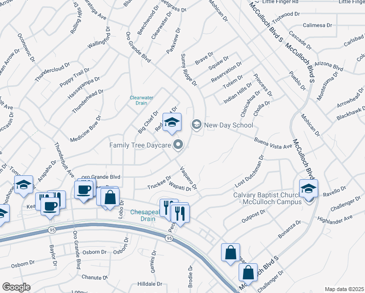 map of restaurants, bars, coffee shops, grocery stores, and more near 3419 Oro Grande Boulevard in Lake Havasu City