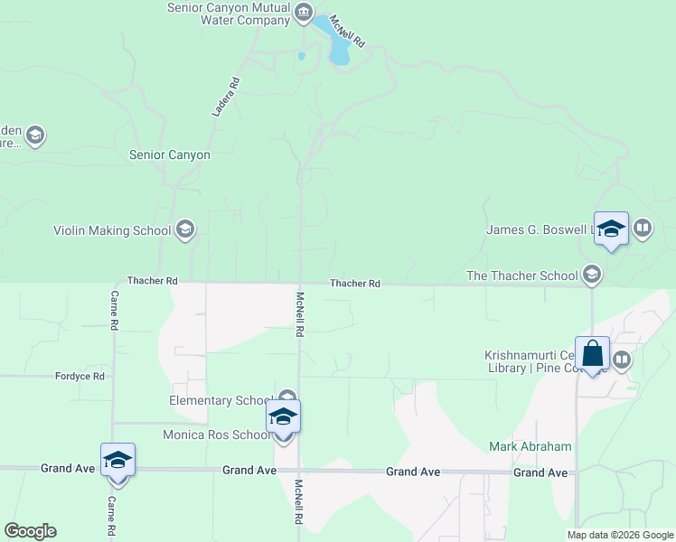 map of restaurants, bars, coffee shops, grocery stores, and more near 1656 McNell Road in Ojai