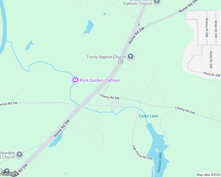 map of restaurants, bars, coffee shops, grocery stores, and more near 148 Old Rome Road Southwest in Calhoun