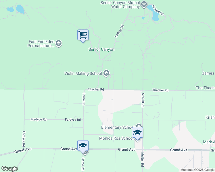 map of restaurants, bars, coffee shops, grocery stores, and more near 3371 Thacher Road in Ojai