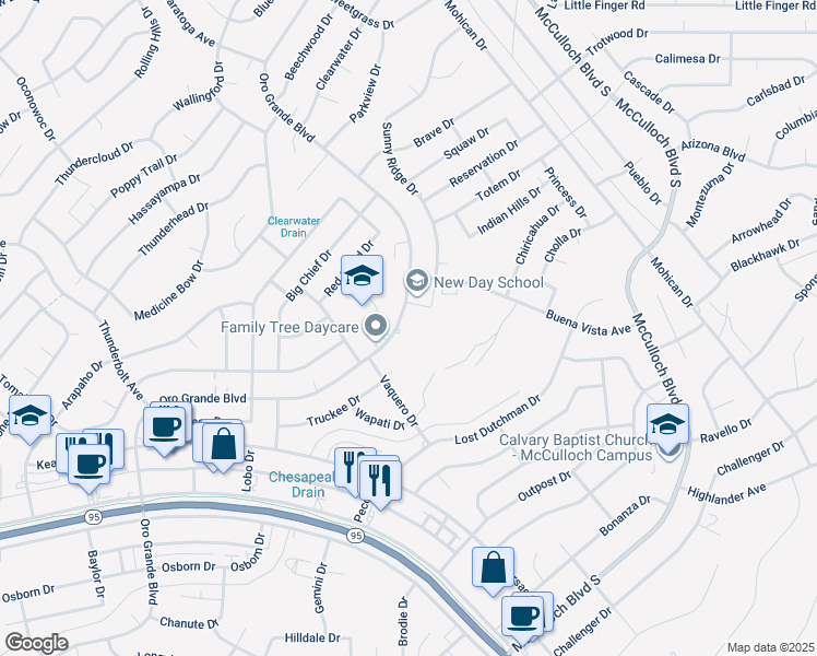 map of restaurants, bars, coffee shops, grocery stores, and more near 3425 Oro Grande Boulevard in Lake Havasu City