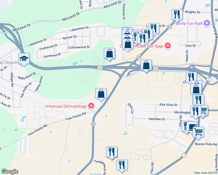 map of restaurants, bars, coffee shops, grocery stores, and more near 1662 Higdon Ferry Road in Hot Springs