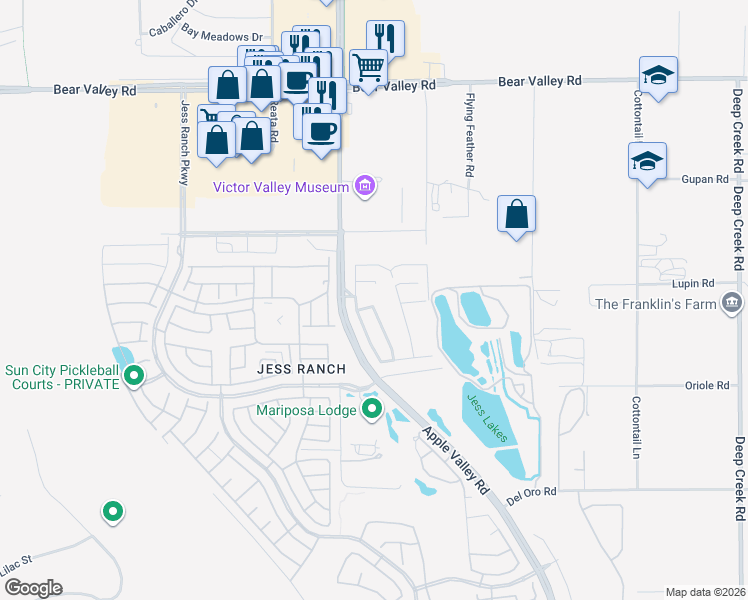 map of restaurants, bars, coffee shops, grocery stores, and more near 11660 Wedgewood Drive in Apple Valley