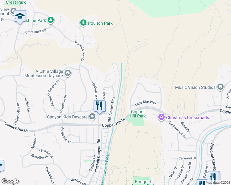 map of restaurants, bars, coffee shops, grocery stores, and more near 28534 Old Spanish Trail in Santa Clarita