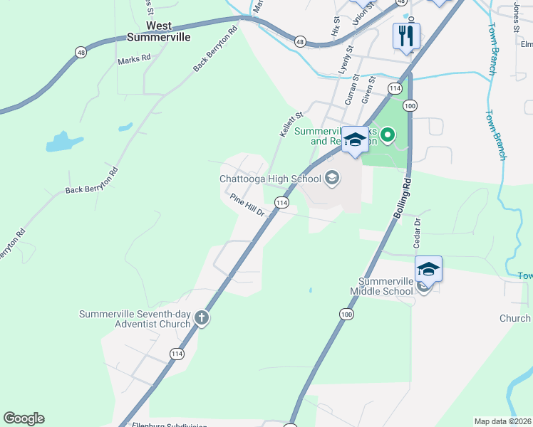 map of restaurants, bars, coffee shops, grocery stores, and more near 40 Evergreen Drive in Summerville