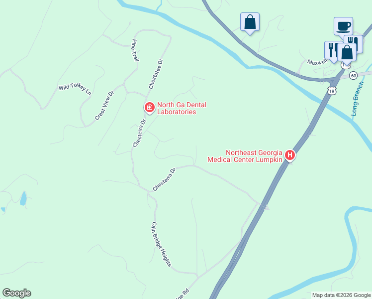 map of restaurants, bars, coffee shops, grocery stores, and more near 101 Heather Lane in Dahlonega