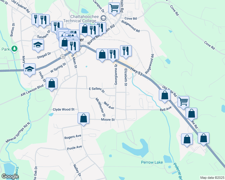 map of restaurants, bars, coffee shops, grocery stores, and more near 234 Georgianna Street in Jasper