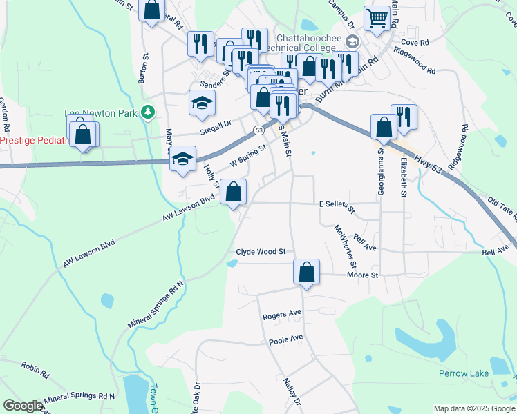 map of restaurants, bars, coffee shops, grocery stores, and more near 97 West Sellers Street in Big Canoe