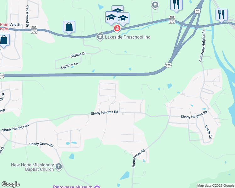 map of restaurants, bars, coffee shops, grocery stores, and more near 160 Clubhouse Circle in Hot Springs
