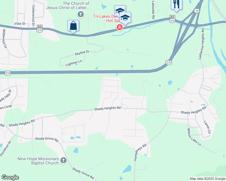 map of restaurants, bars, coffee shops, grocery stores, and more near 109 Haymaker Place in Garland County
