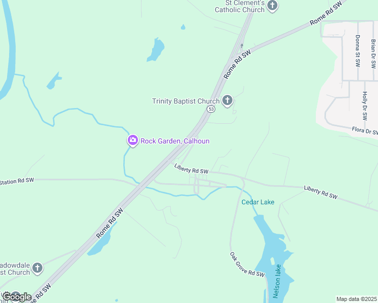 map of restaurants, bars, coffee shops, grocery stores, and more near 148 Old Rome Road Southwest in Calhoun