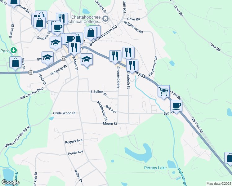 map of restaurants, bars, coffee shops, grocery stores, and more near 234 Georgianna Street in Jasper