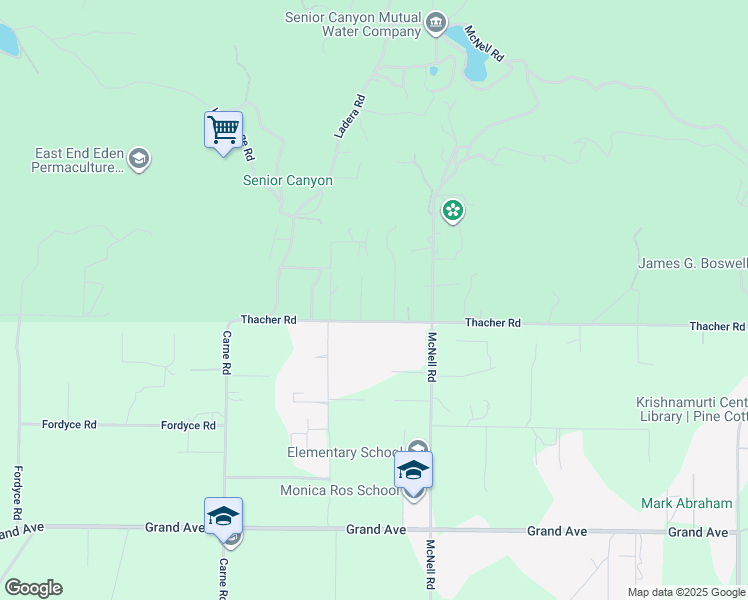 map of restaurants, bars, coffee shops, grocery stores, and more near 3541 Thacher Road in Ojai