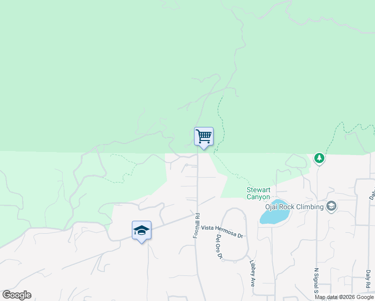map of restaurants, bars, coffee shops, grocery stores, and more near 1393 Foothill Road in Ojai