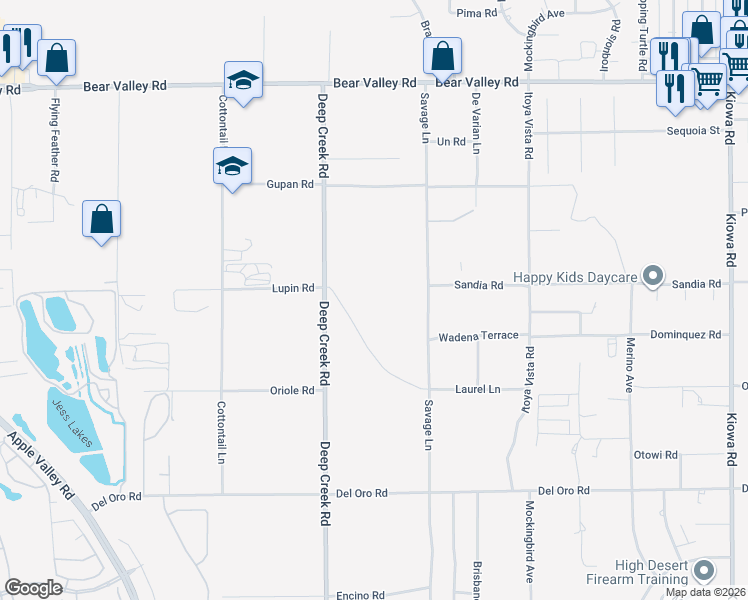 map of restaurants, bars, coffee shops, grocery stores, and more near 11501-11699 Deep Creek Road in Apple Valley