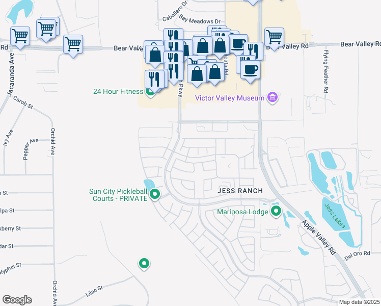 map of restaurants, bars, coffee shops, grocery stores, and more near 11689 Cedar Court in Apple Valley