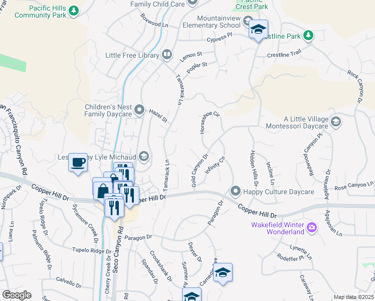 map of restaurants, bars, coffee shops, grocery stores, and more near 22440 Skylake Place in Santa Clarita